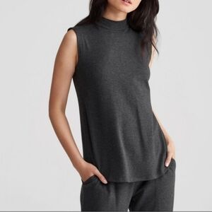 Eileen Fisher Solid Grey Mock Neck Sleeveless Top